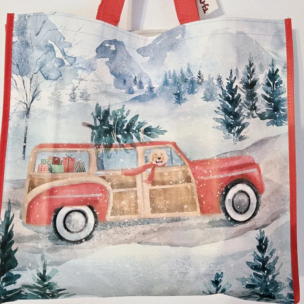 Christmas Red Truck Yellow Lab Dog Gifts Tree Snow Wagon Bag Gift TJ Maxx